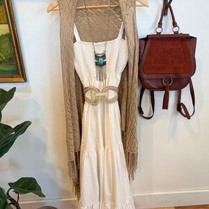 Zara White Smocked Maxi Dress Cottagecore Boho Tiered Sundress S